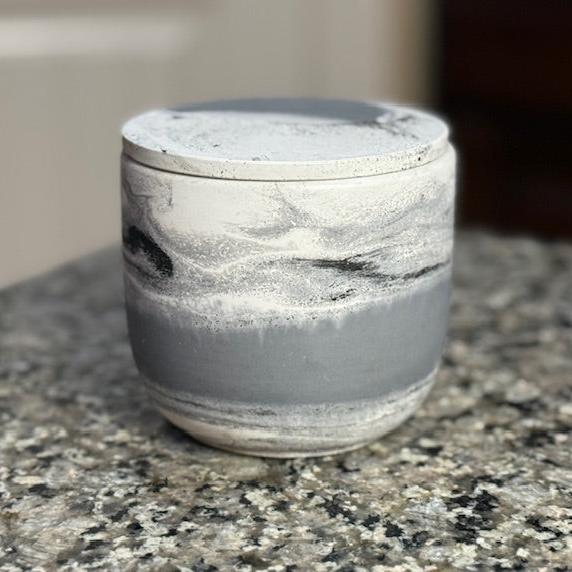 9 oz White, Grey, & Black Concrete Candle Vessel