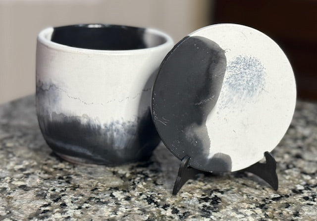 9 oz Black & White Concrete Candle Vessel