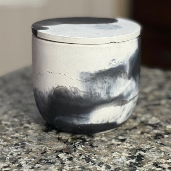 9 oz Black & White Concrete Candle Vessel