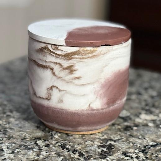 9 oz Brown, White, & Gold Concrete Candle Vessel