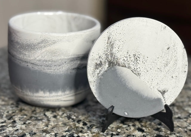 9 oz White, Grey, & Black Concrete Candle Vessel
