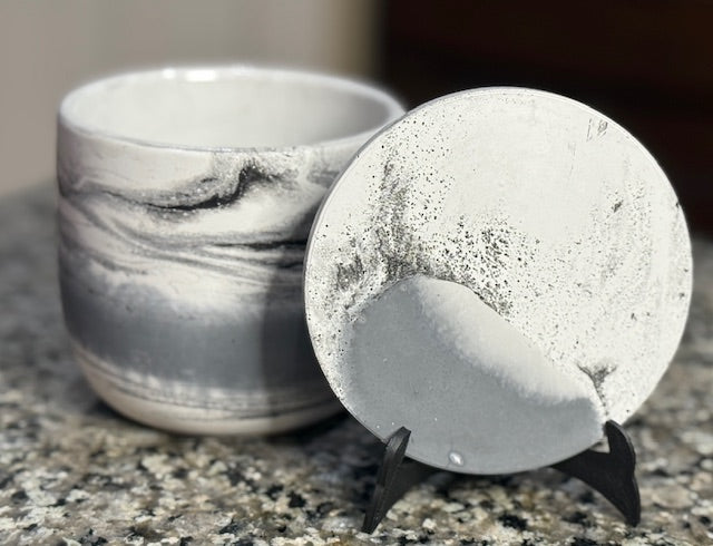 16 oz White, Grey, & Black Concrete Candle Vessel