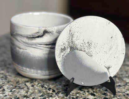 16 oz White, Grey, & Black Concrete Candle Vessel